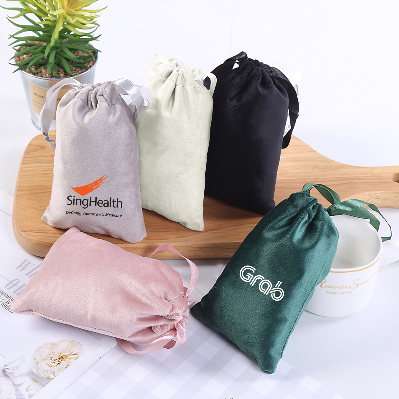 Signature Velvet Drawstring Pouch with Ribbon