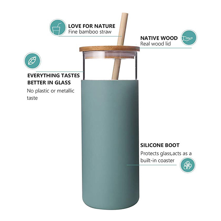 500ml Glass Tumbler with Bamboo Lid and Straw