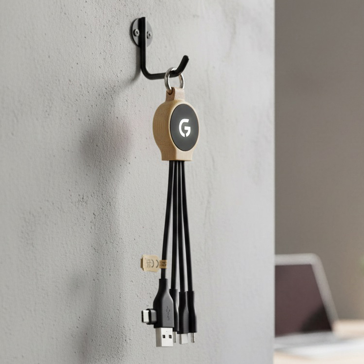 18W Bamboo Charging Cable with Keyring