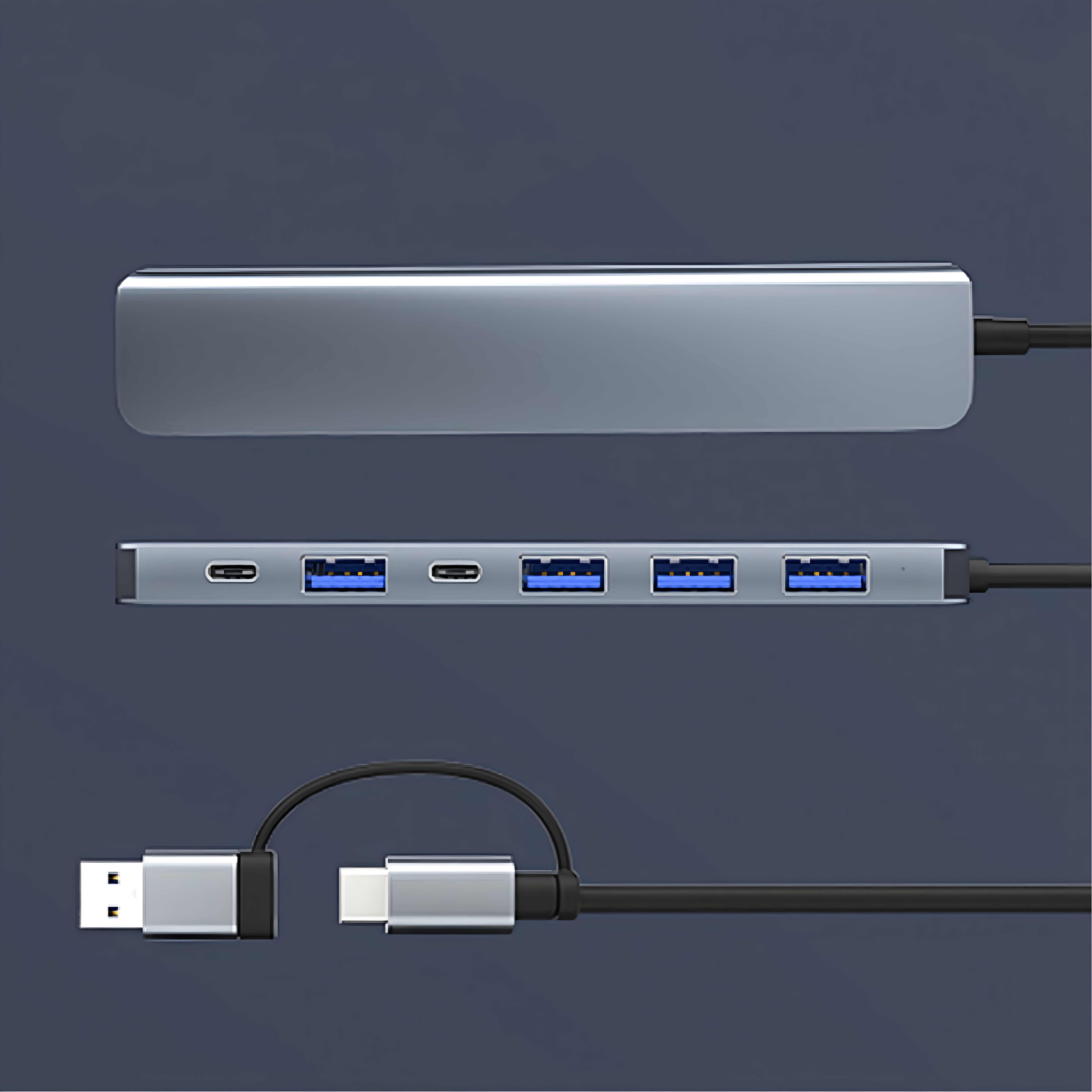 7-Port USB Hub with Dual Input (with Type-C + USB A) 