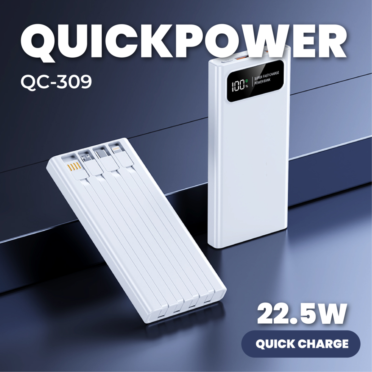 10,000mAh QUICK Charge Powerbank (With Built-in Cables)