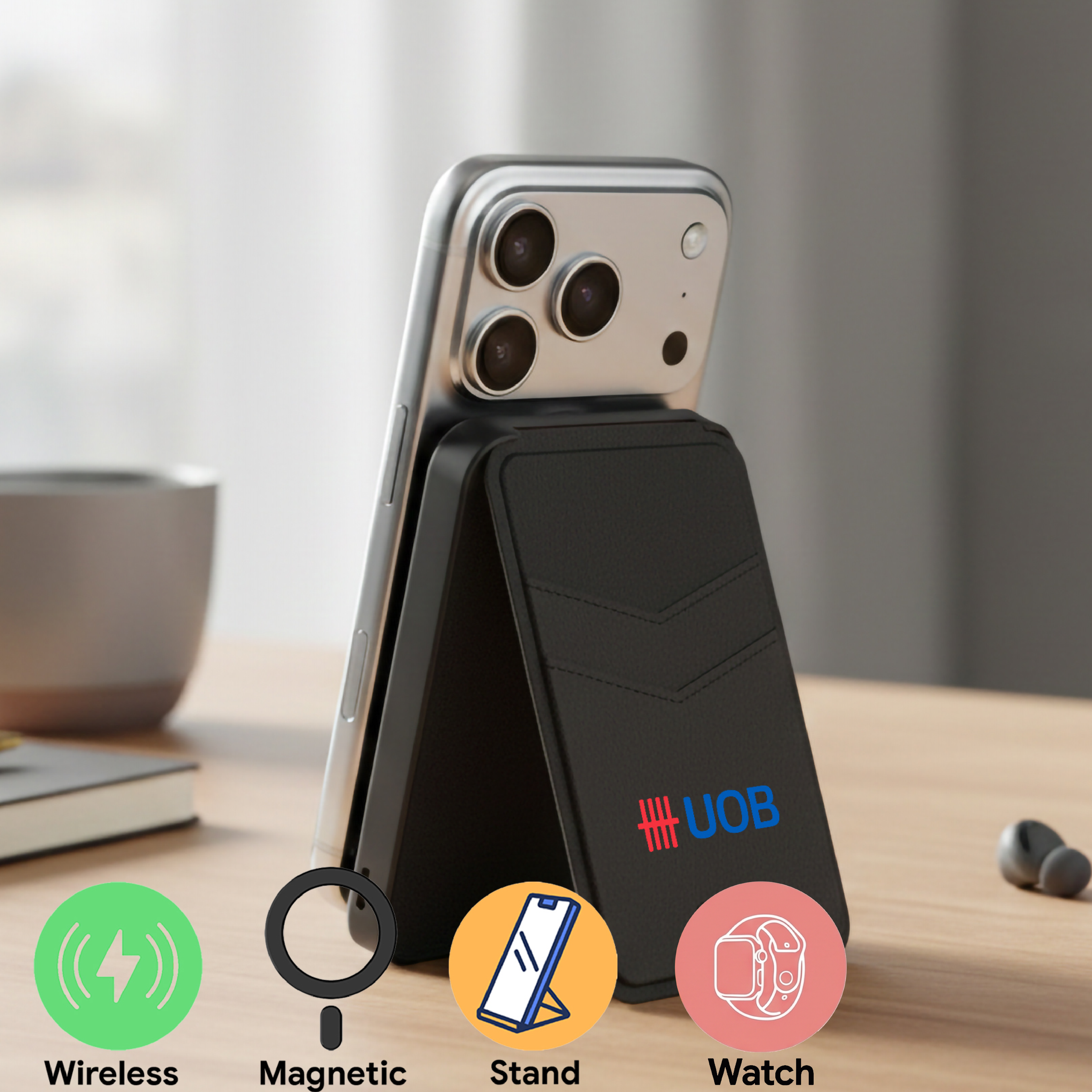 5000mAh 3-in-1 Foldable Magnetic Wireless Power Bank with Card Holder
