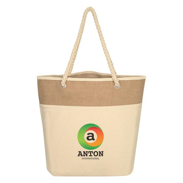 Jute & Canvas Tote Bag with Rope Strap 