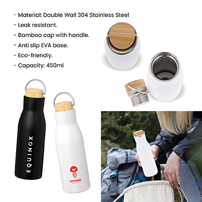 450ml OPPA Double Wall Stainless Steel with Bamboo Cap Handle