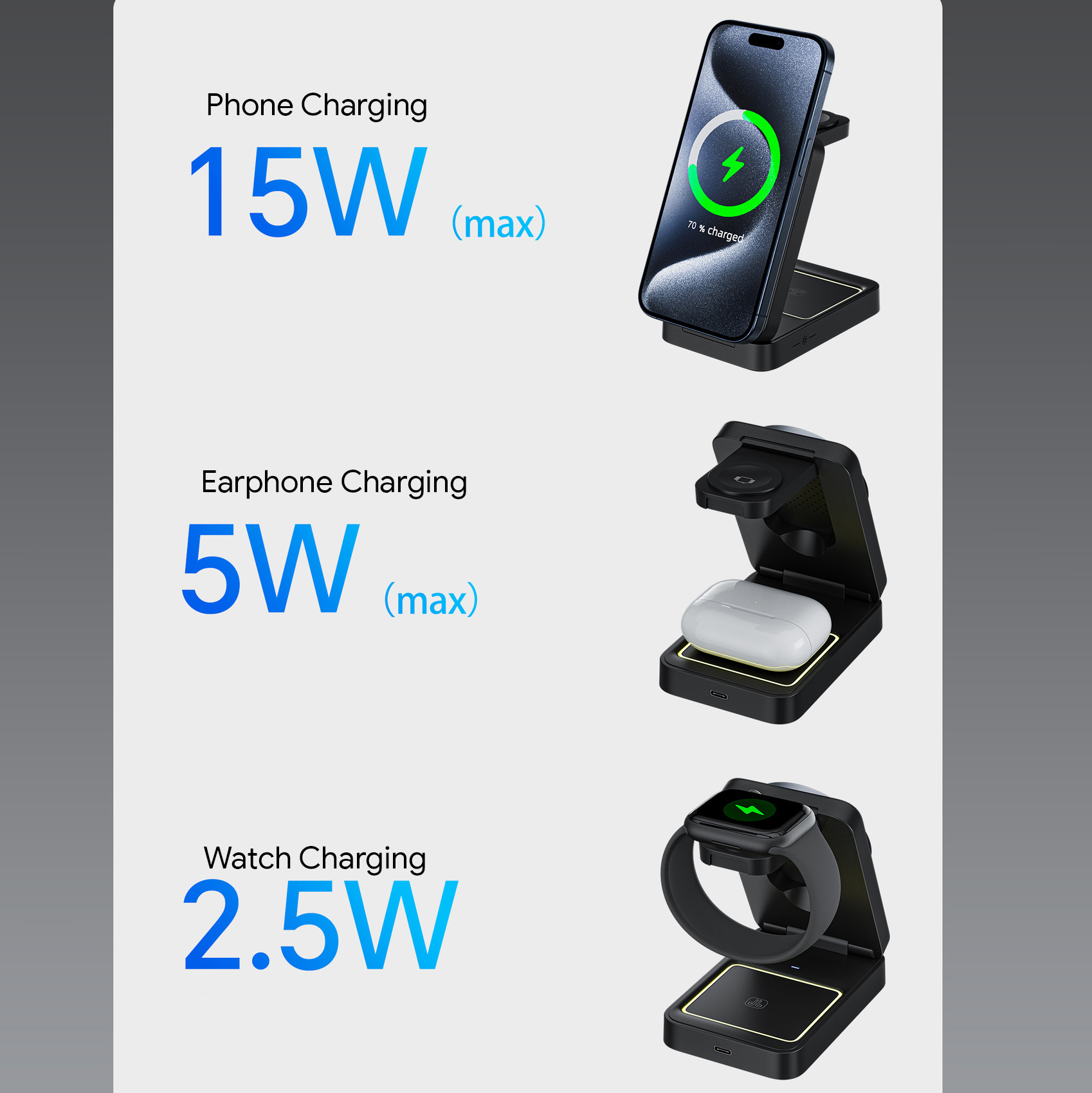 15W Fold 3 in 1 Wireless Charger 