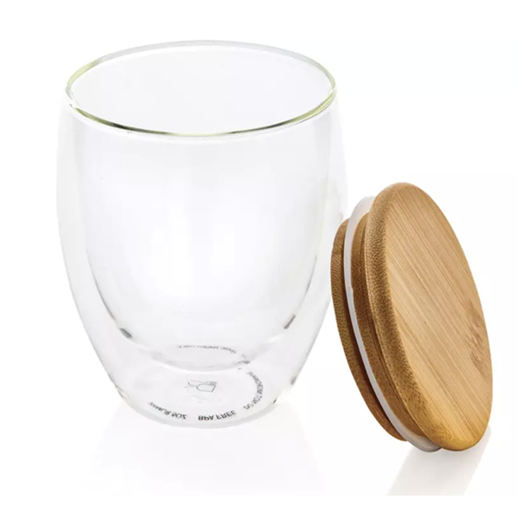 250ml Double Wall Glass Mug with Bamboo Lid