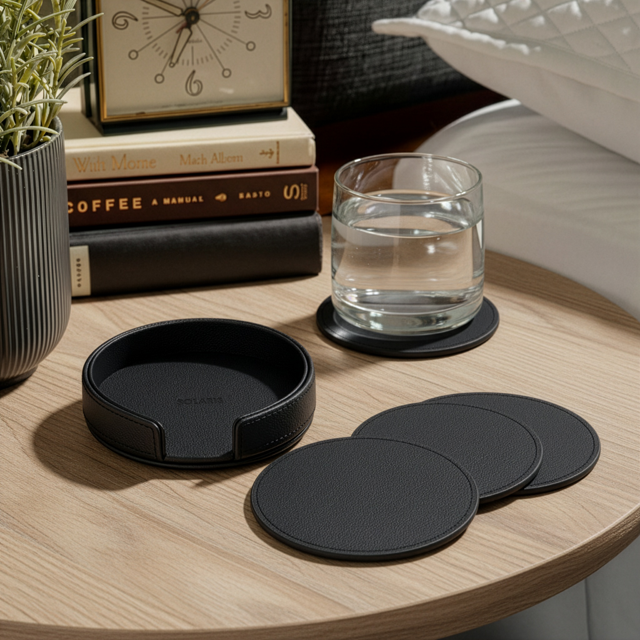 SOLARIS Blanc Genuine Leather Coaster Set