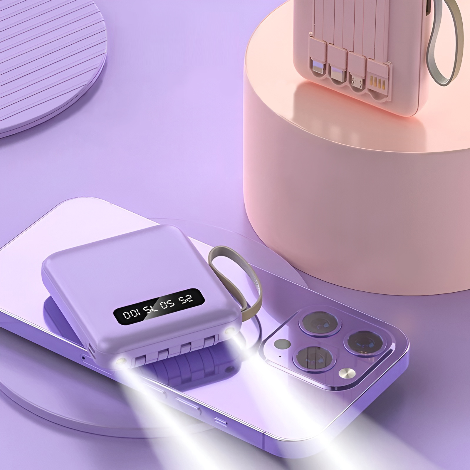 10,000mAh Compact Powerbank with Cables