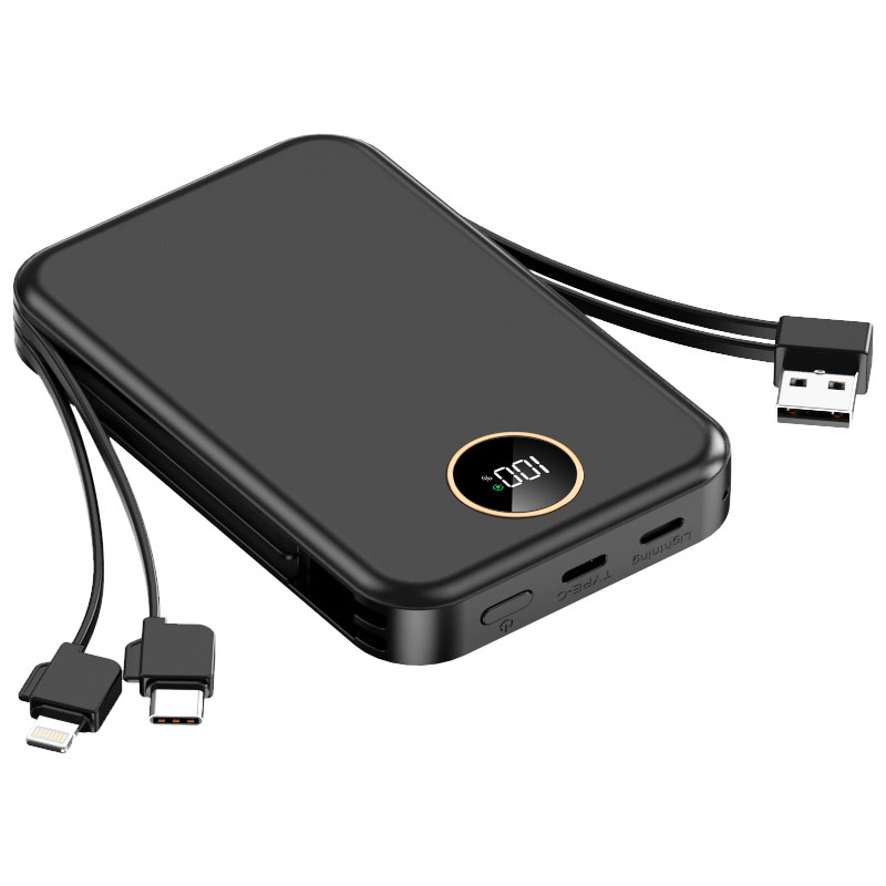 10,000mAh Utility Magnetic Wireless Powerbank with Cables