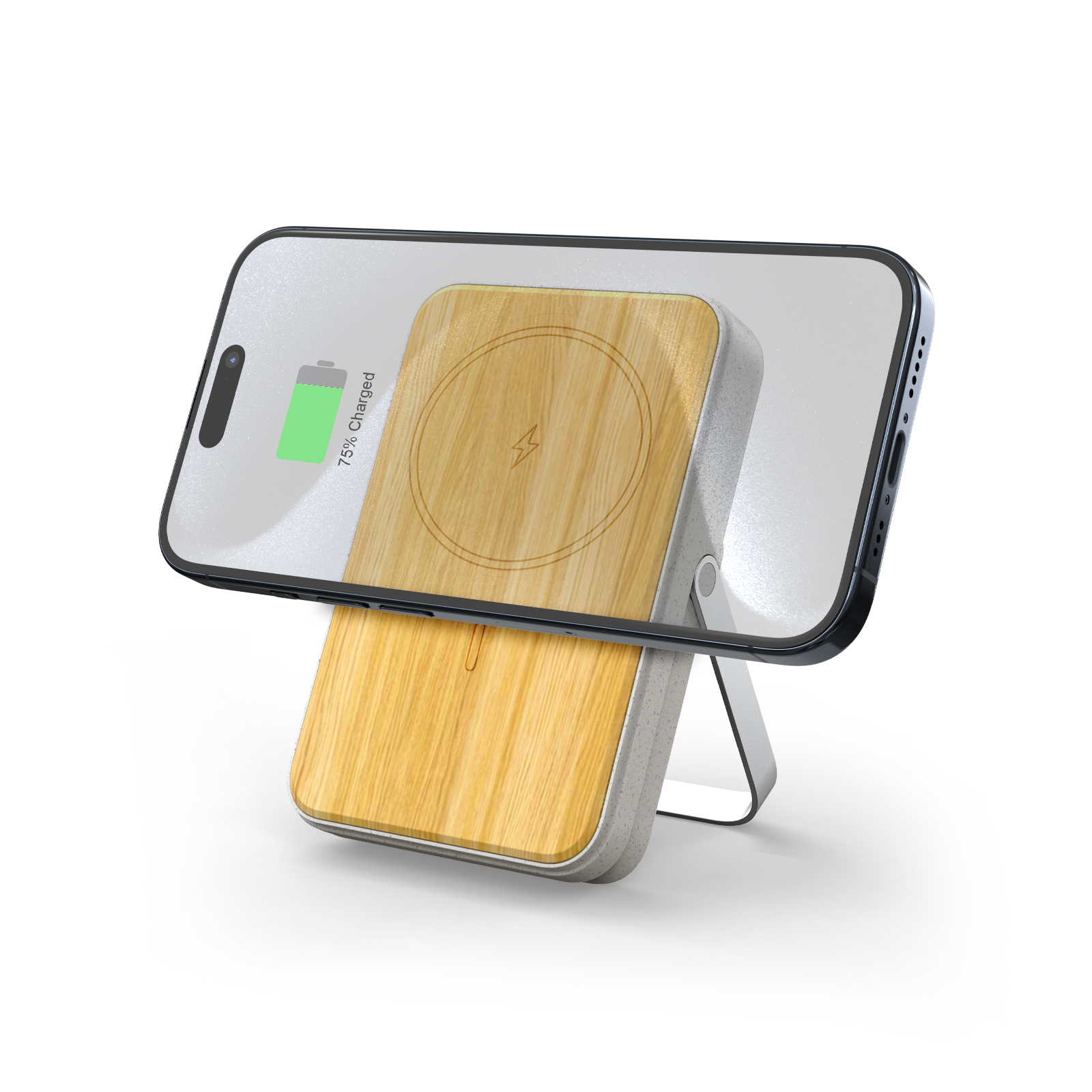10,000mAh Wheat with Bamboo Magnetic Wireless Powerbank With Phone Stand