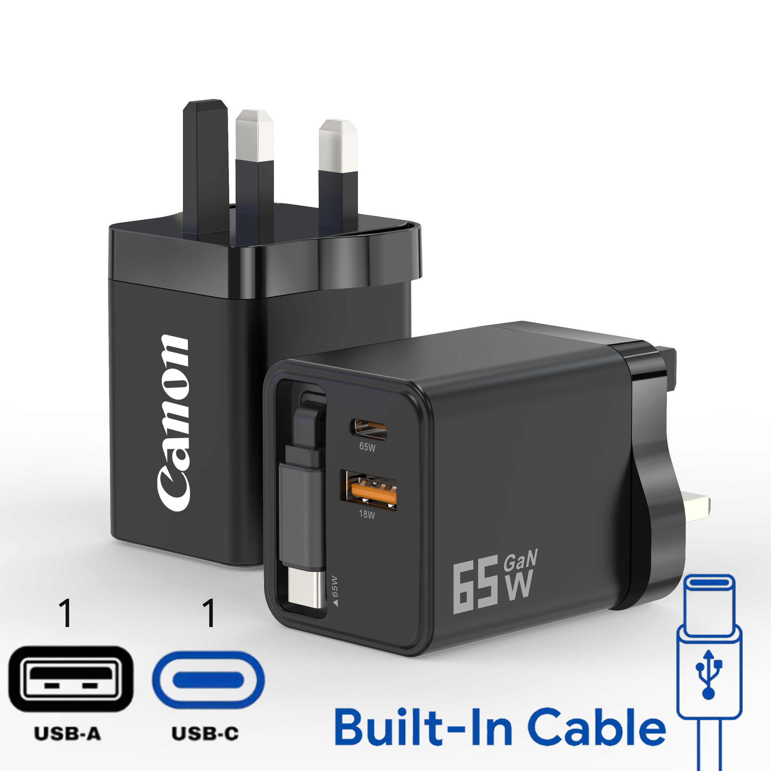 65W Aero GaN Wall Charger with Retractable Cable