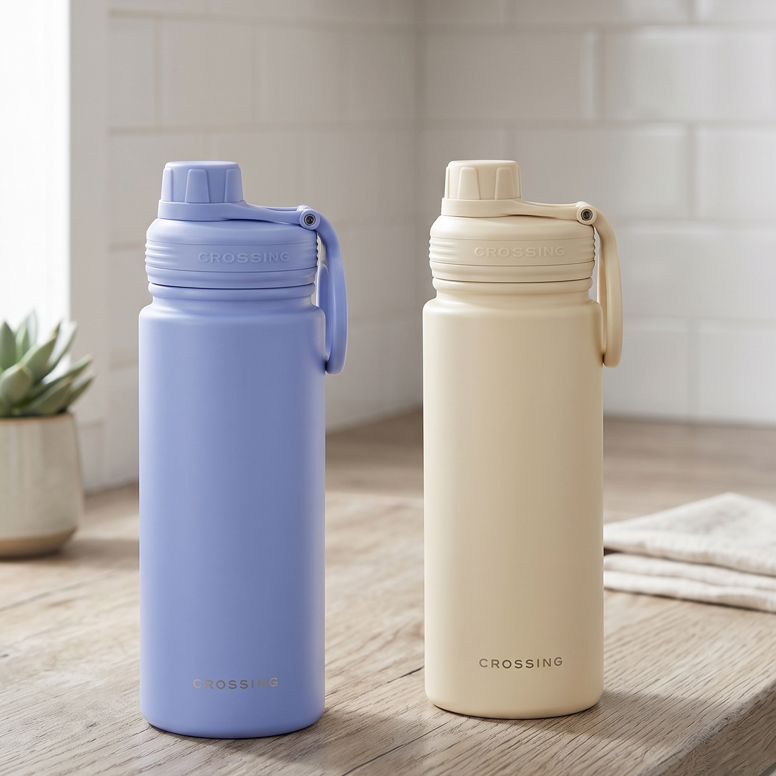 CROSSING 600ml  Urban Ceramic S/S Insulated Screw Cap Sports Bottle With Handle - Water Bottle