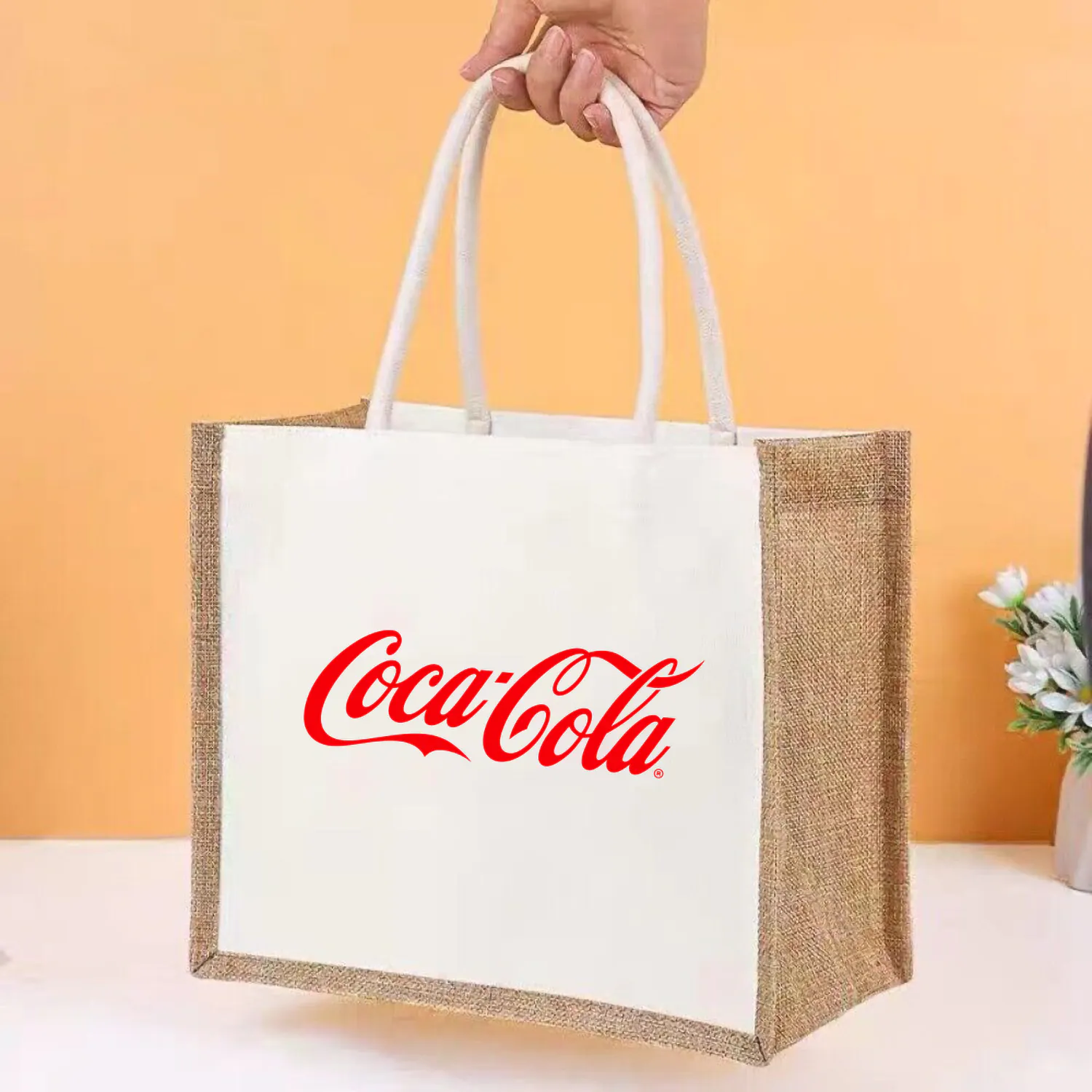 Large Canvas Jute Tote Bag with Lamination