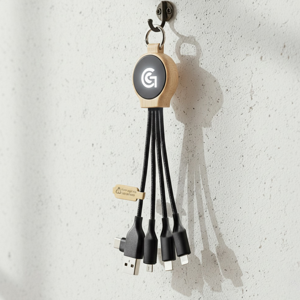 18W Bamboo Charging Cable with Keyring