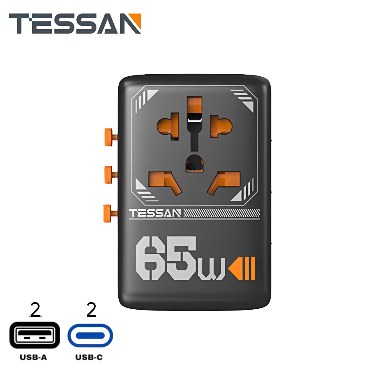 Tessan 65W International Travel Adapter with 2 USB C & 2 USB A Charging Ports