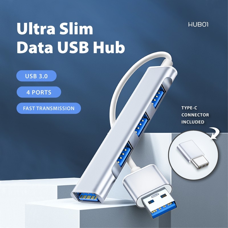 4 Port USB Hub - 3.0 High Speed Data Transfer