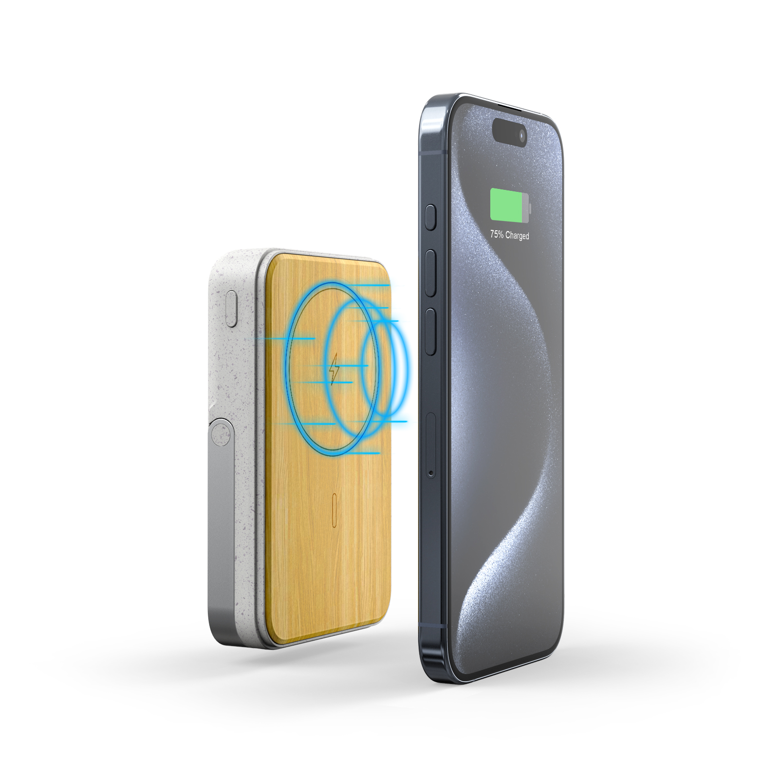 10,000mAh Wheat with Bamboo Magnetic Wireless Powerbank With Phone Stand