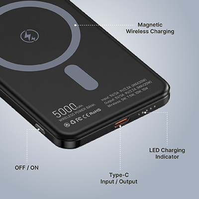 5,000mAh SLIM Magnetic 15W Wireless Power Bank