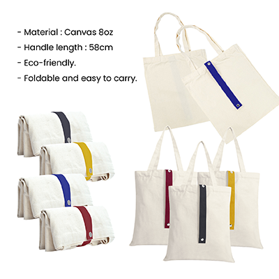 Color Strap Foldable Canvas Bag – 8oz (340×400)