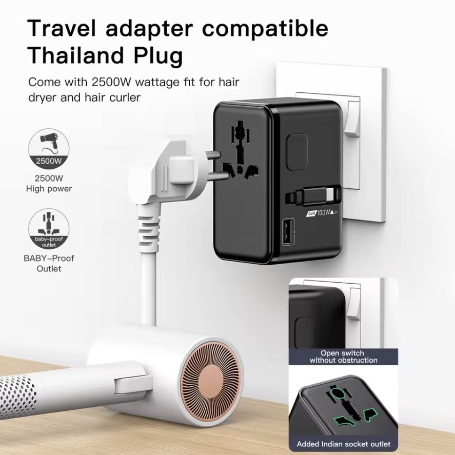 100W  Bon Travel Adaptor with Retractable Cable