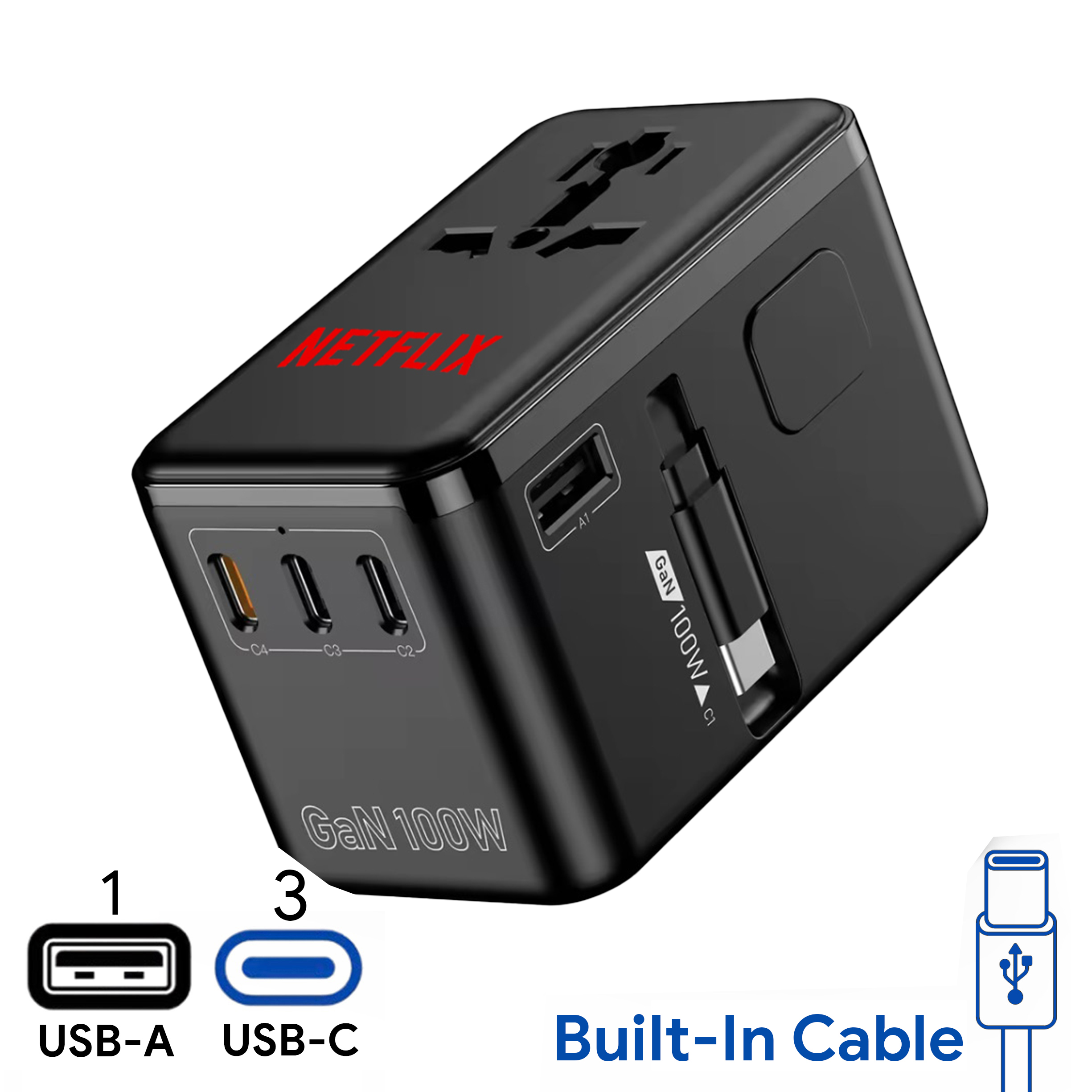 100W  Bon Travel Adaptor with Retractable Cable