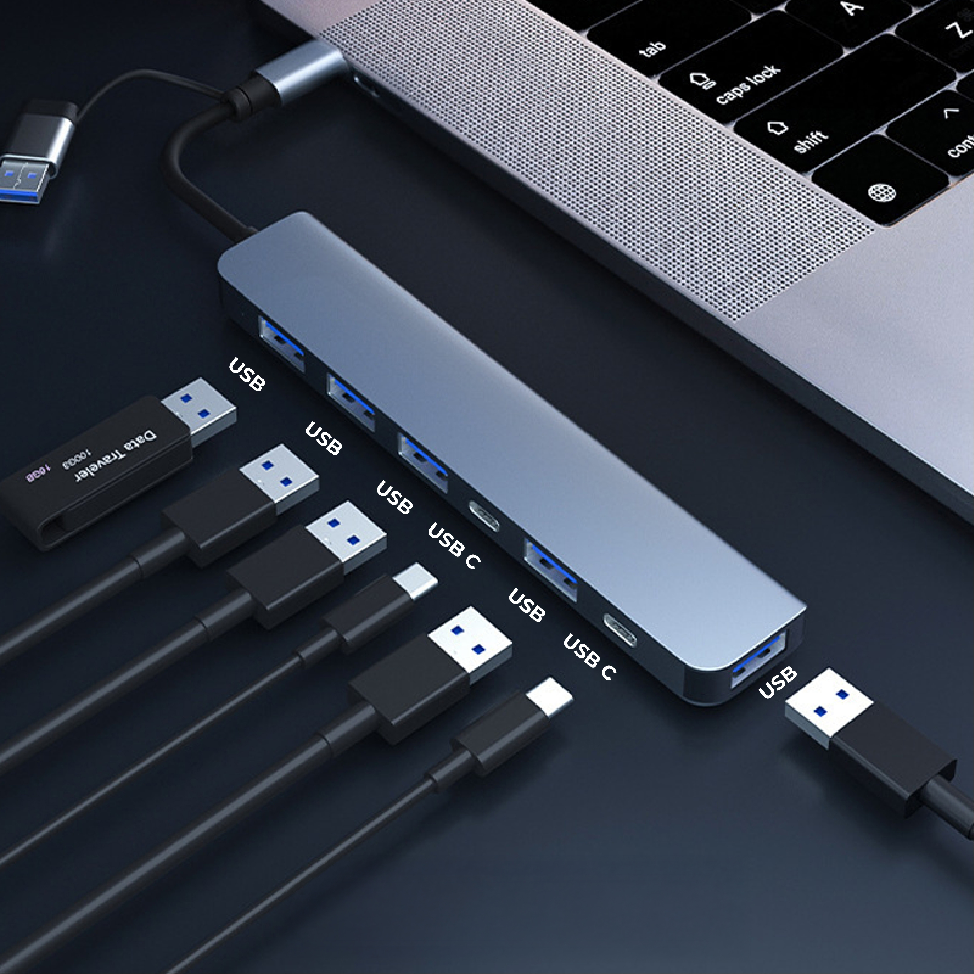 7-Port USB Hub with Dual Input (with Type-C + USB A)