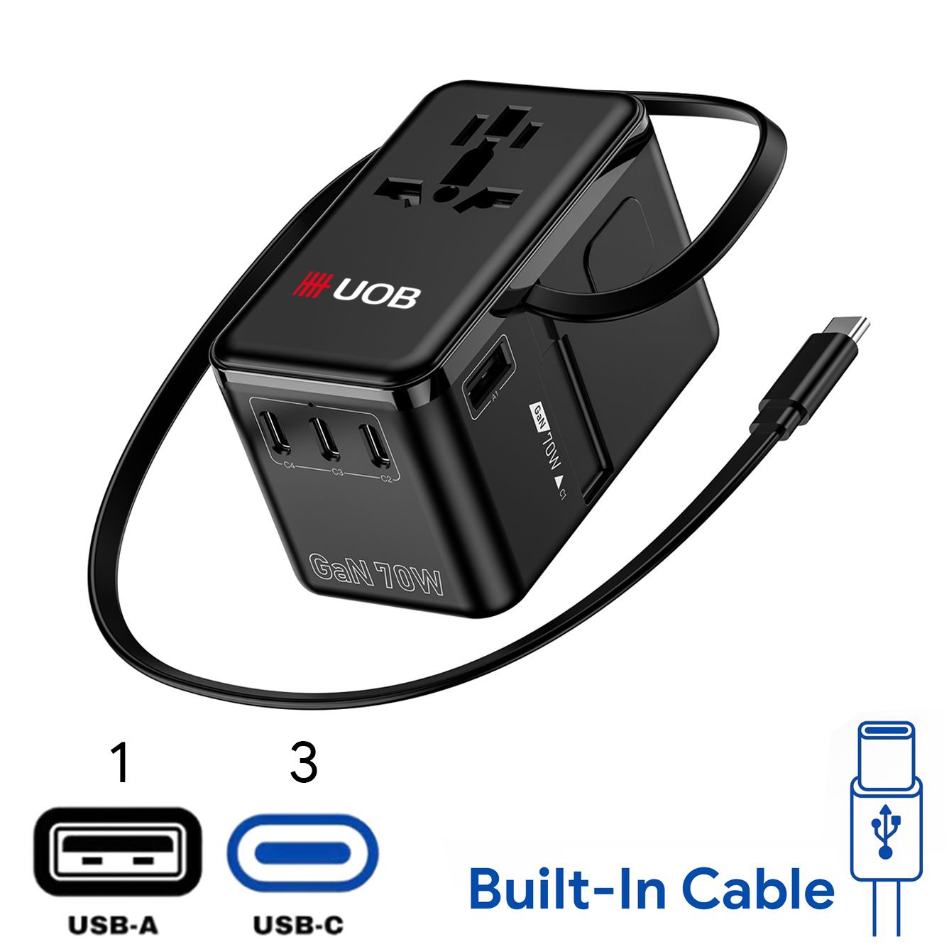 70W GaN Bon Travel Adaptor with Retractable Cable