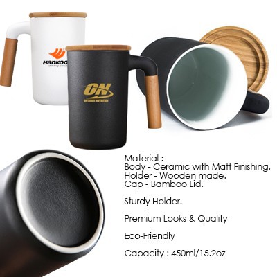 450ml DESIGNER Ceramic Mug with Wooden Handle