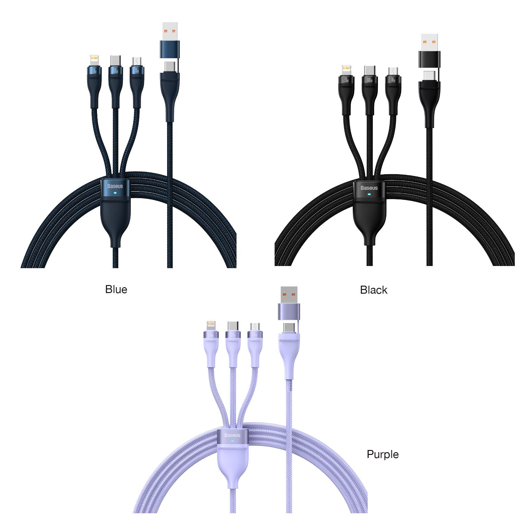 Baseus Two for Three Fast Charging Data Cable ( 100W )