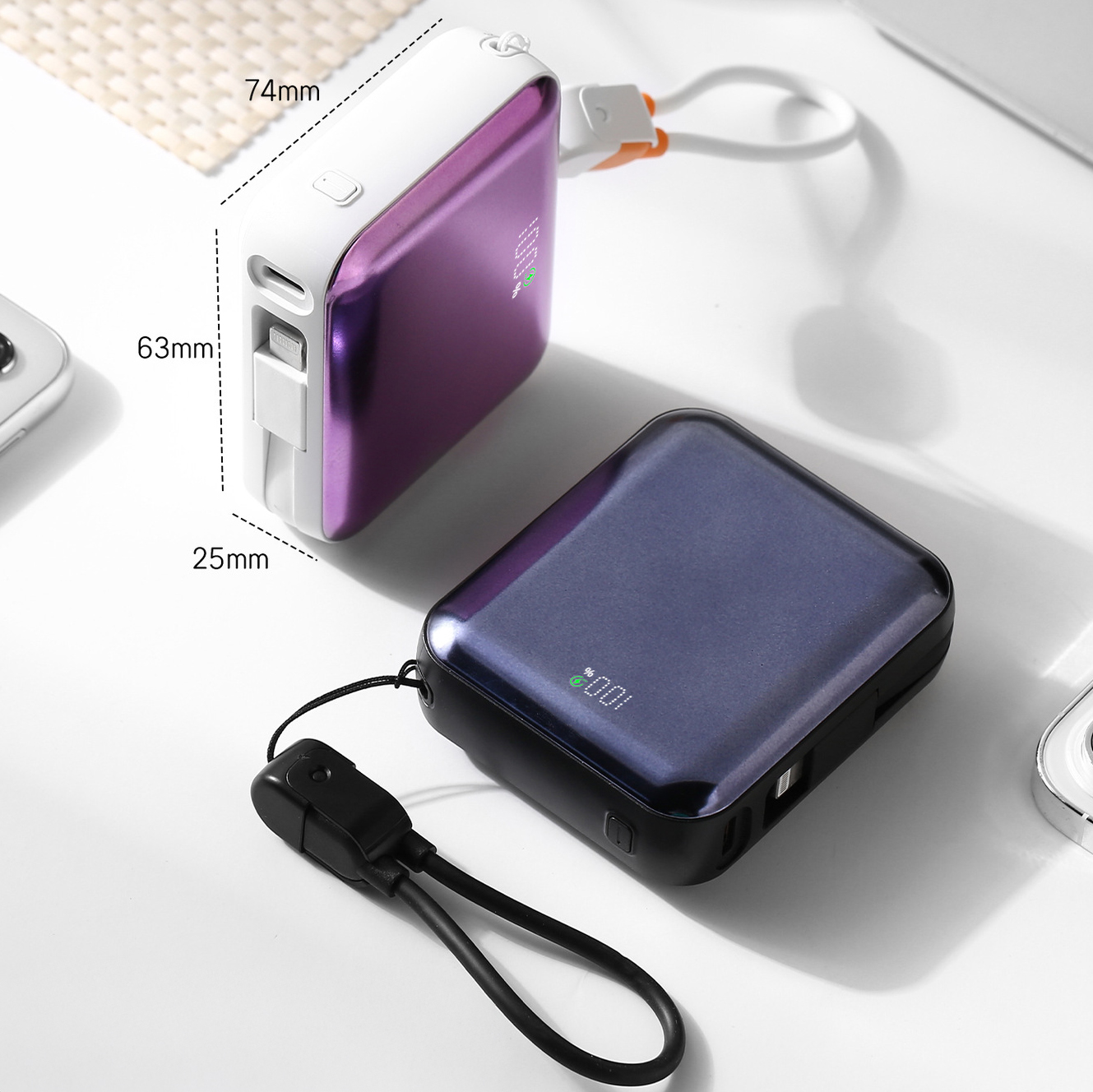 10,000mAh Pocket Power Bank with Cables