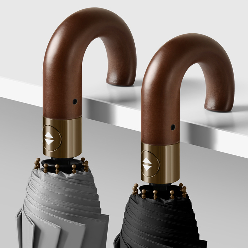 23'' Automatic Foldable Umbrella with Wooden J-Hook (with UV Coating)