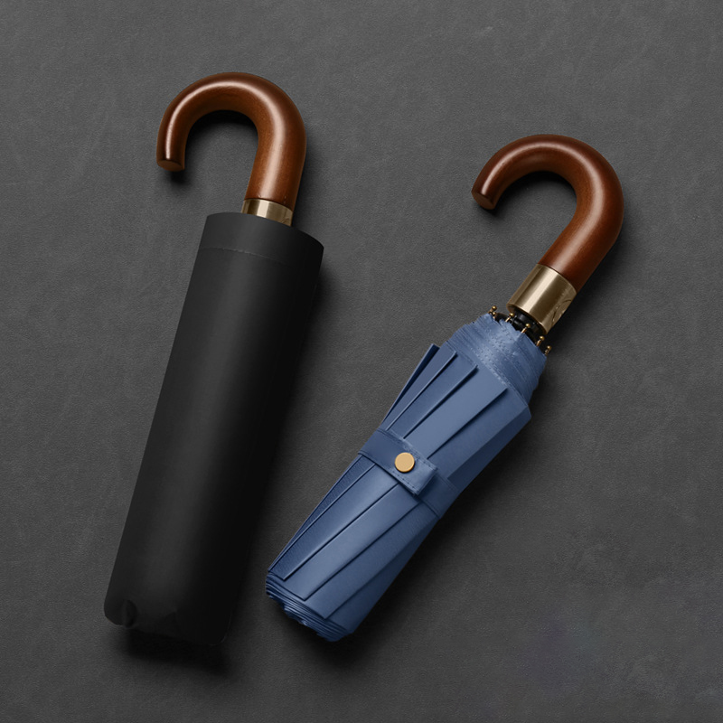 23’’ Automatic Foldable Umbrella with Wooden J-Hook (with UV Coating)