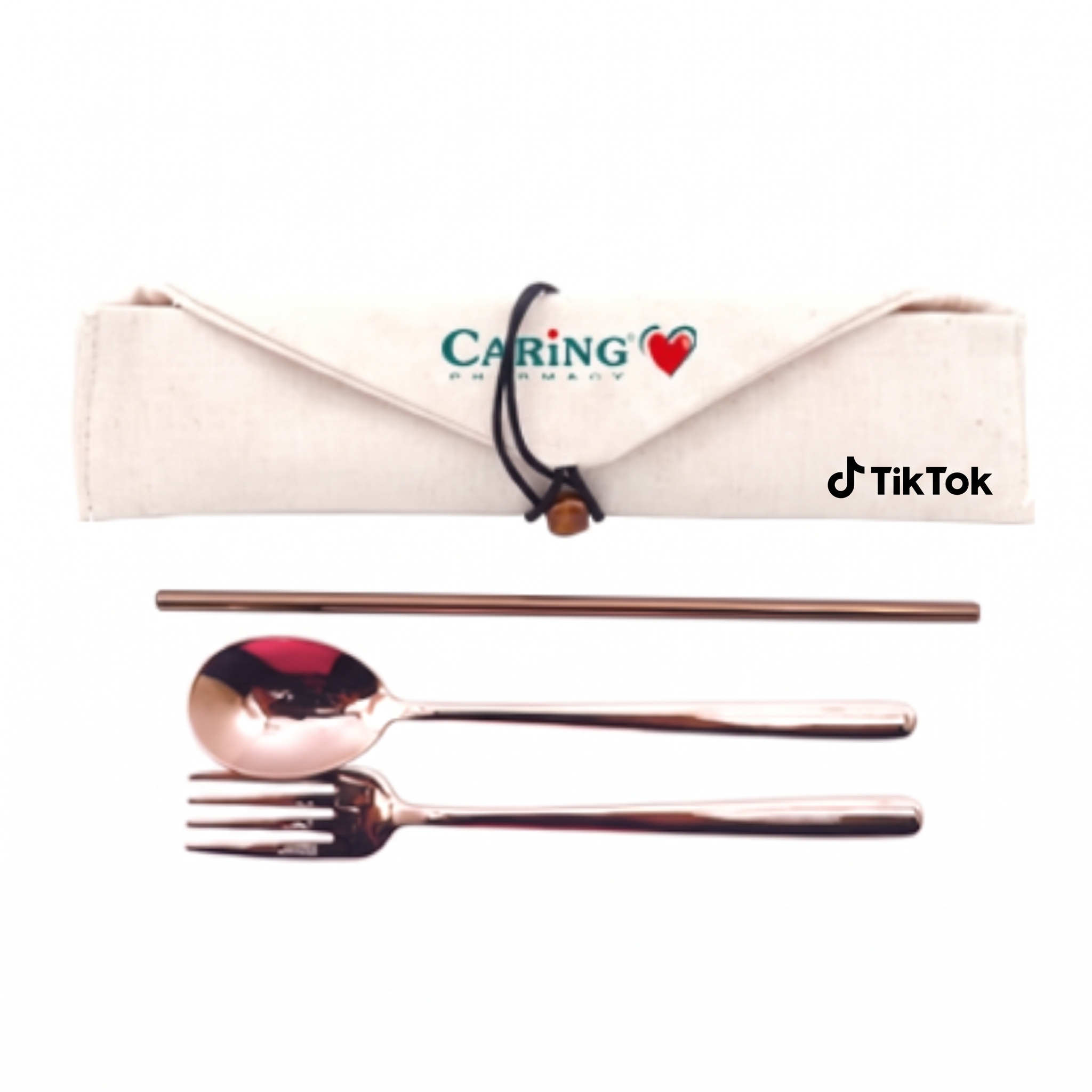 3-in-1 Rose Gold Cutlery and Straw Canvas Set