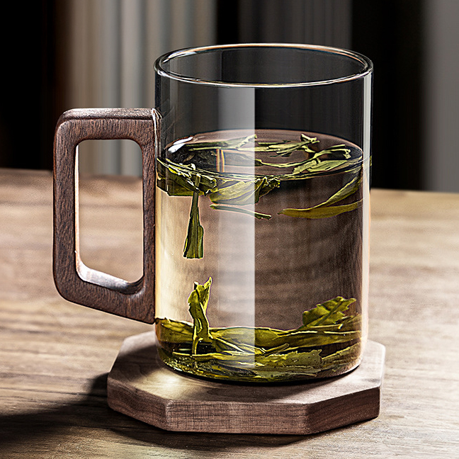 500ml Glass Mug with Wooden Handle