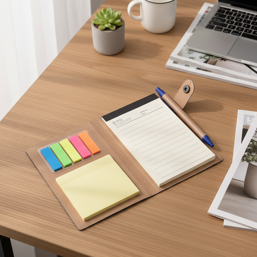 Lux Leather Notebook With Post It & Pen