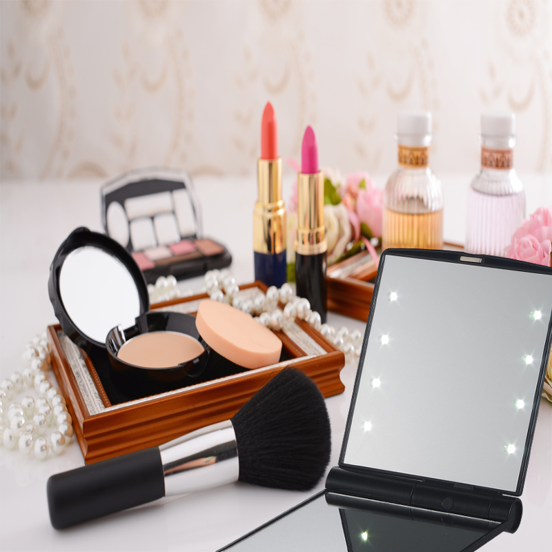 Portable Double-Sided Mirror with LED Lights