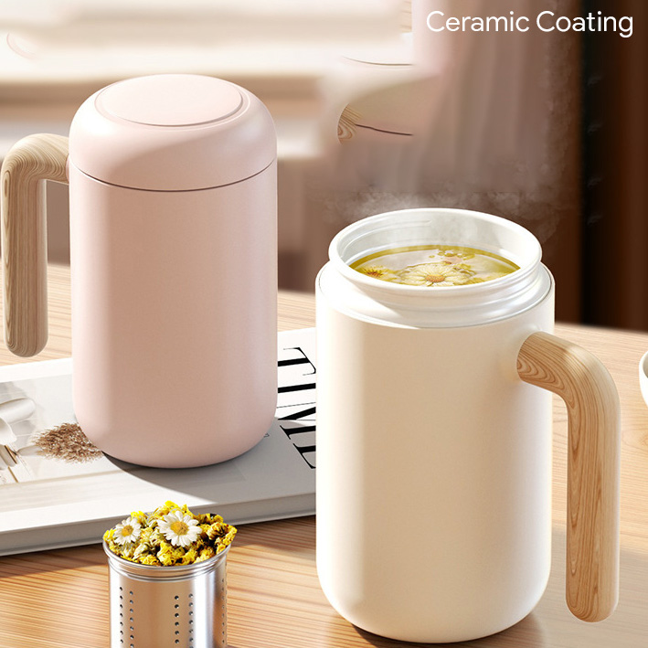 420ml Ceramic Tea Infuser Mug with Bamboo Handle