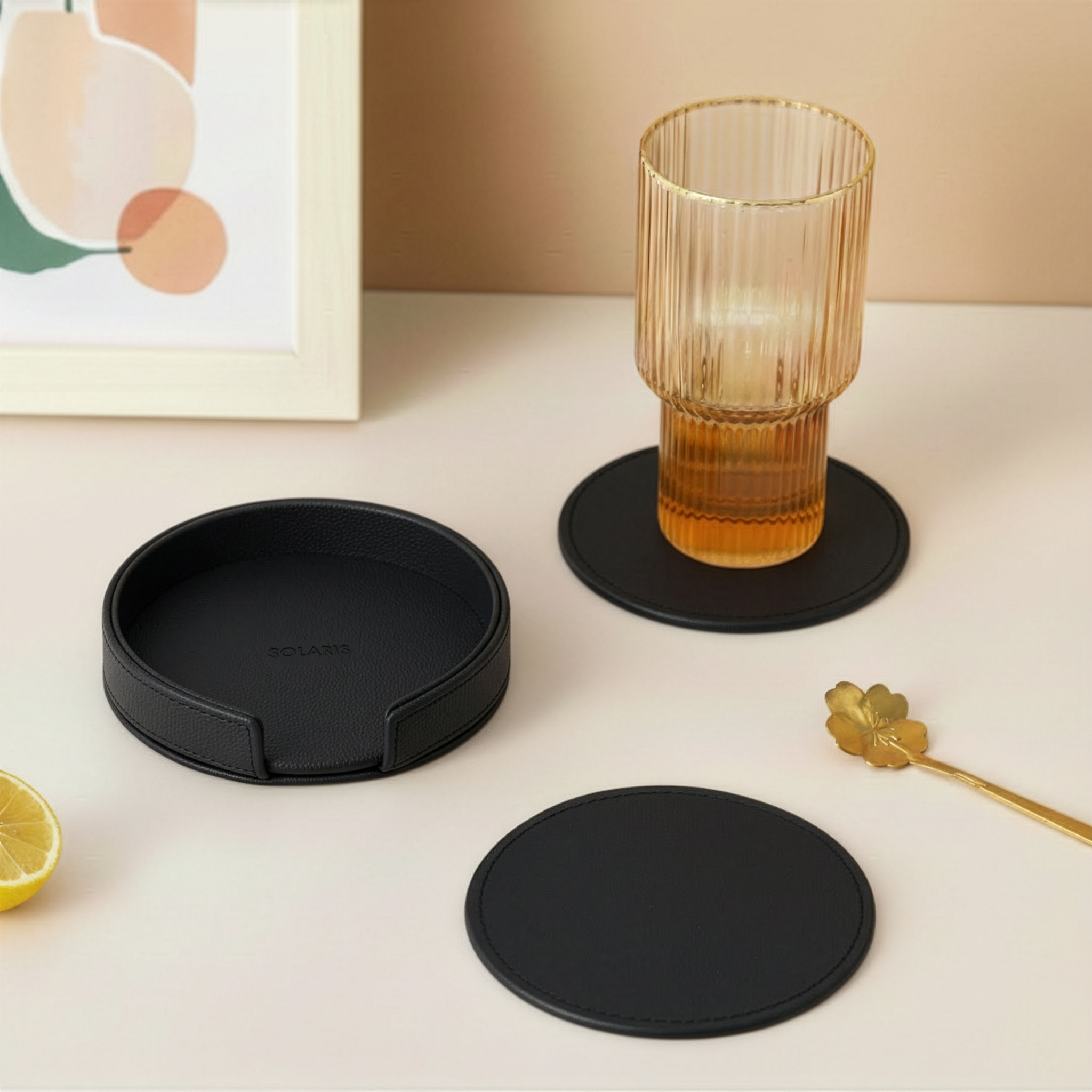 SOLARIS Blanc Genuine Leather Coaster Set
