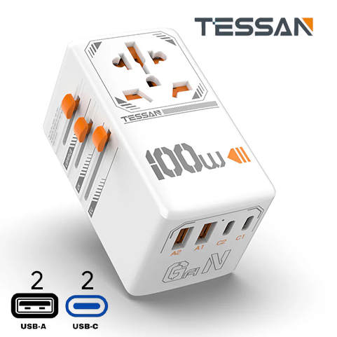 Tessan 100W Fast Charging Universal Adaptor with 2 USB C & 2 USB Charging Ports
