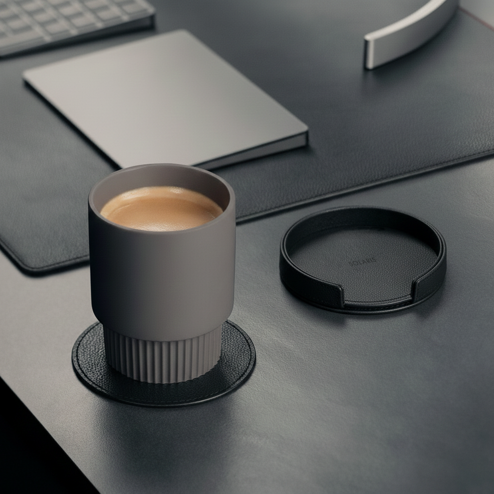 SOLARIS Blanc Genuine Leather Coaster Set