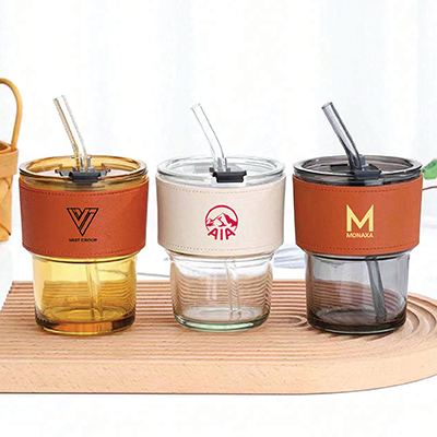 400ml MONTE 2 Premium Color Glass Mug with PU Sleeve