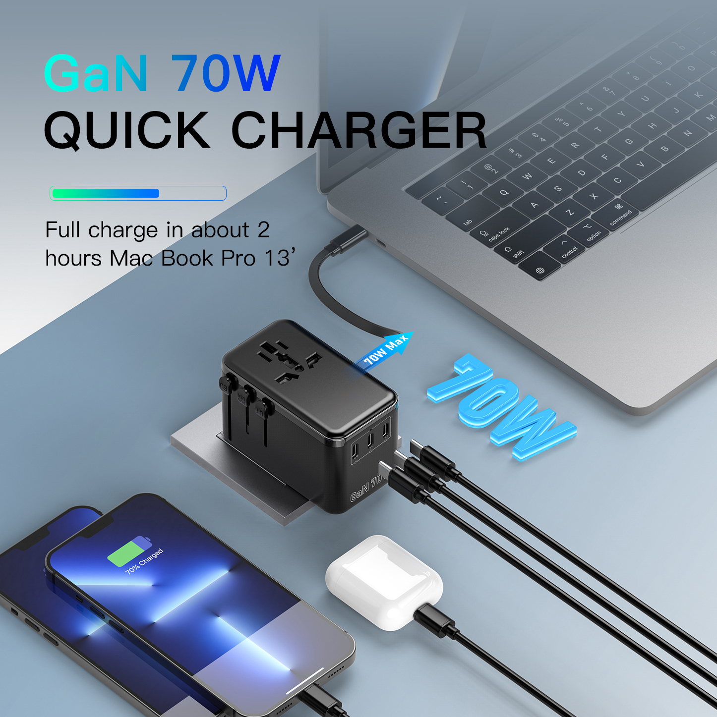 70W Bon Travel Adaptor with Retractable Cable