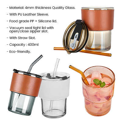 400ml MONTE 2 Premium Color Glass Mug with PU Sleeve