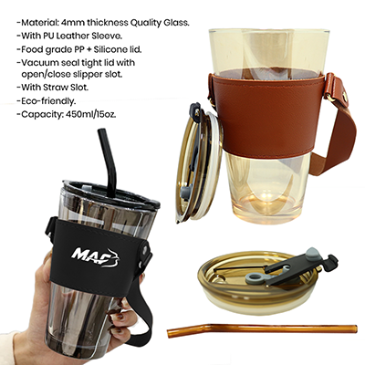 450ml MONTE 3 Premium Color Glass Mug with PU Sleeve