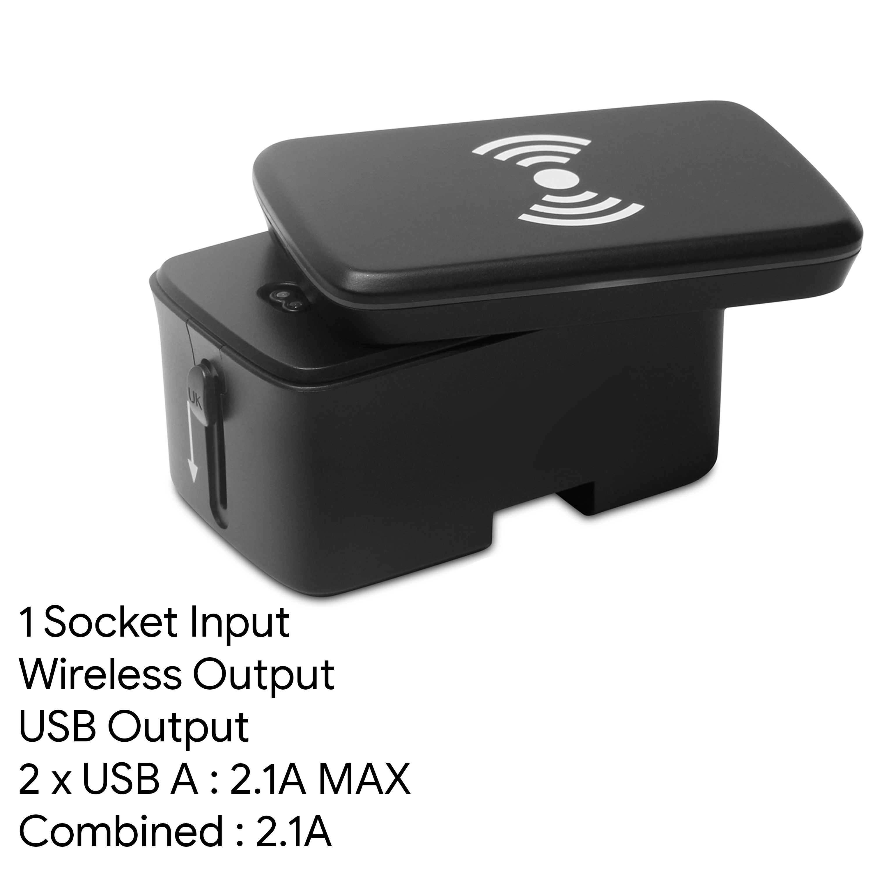 2-In-1 Travel Adaptor with Removable Wireless Charger Top