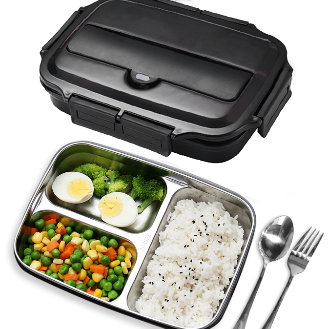 Customised 3-Compartment Stainless Steel Lunch Box (with Cutlery) With ...